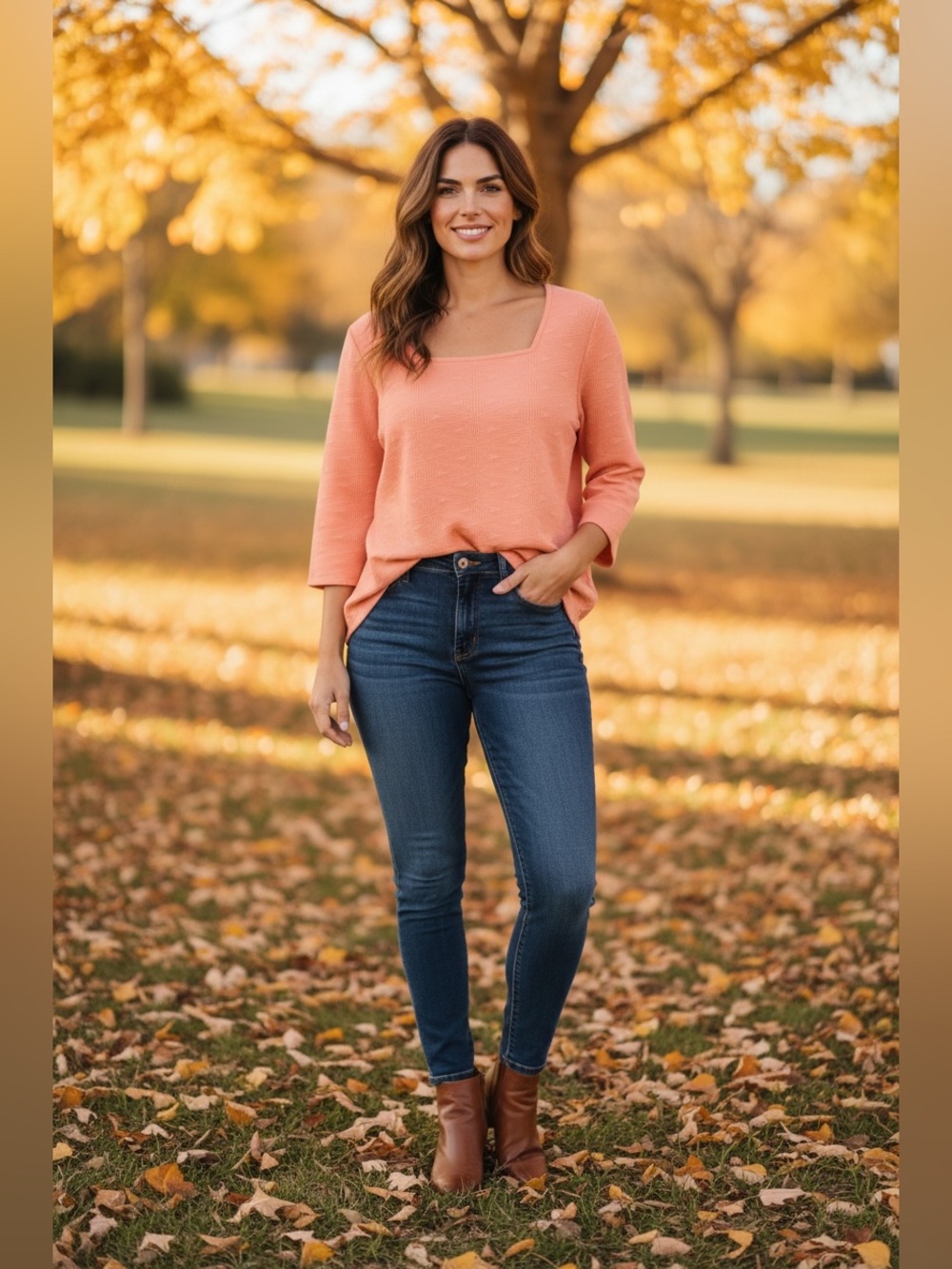 Denim 24/7 Peach Square-Neck Slim Top